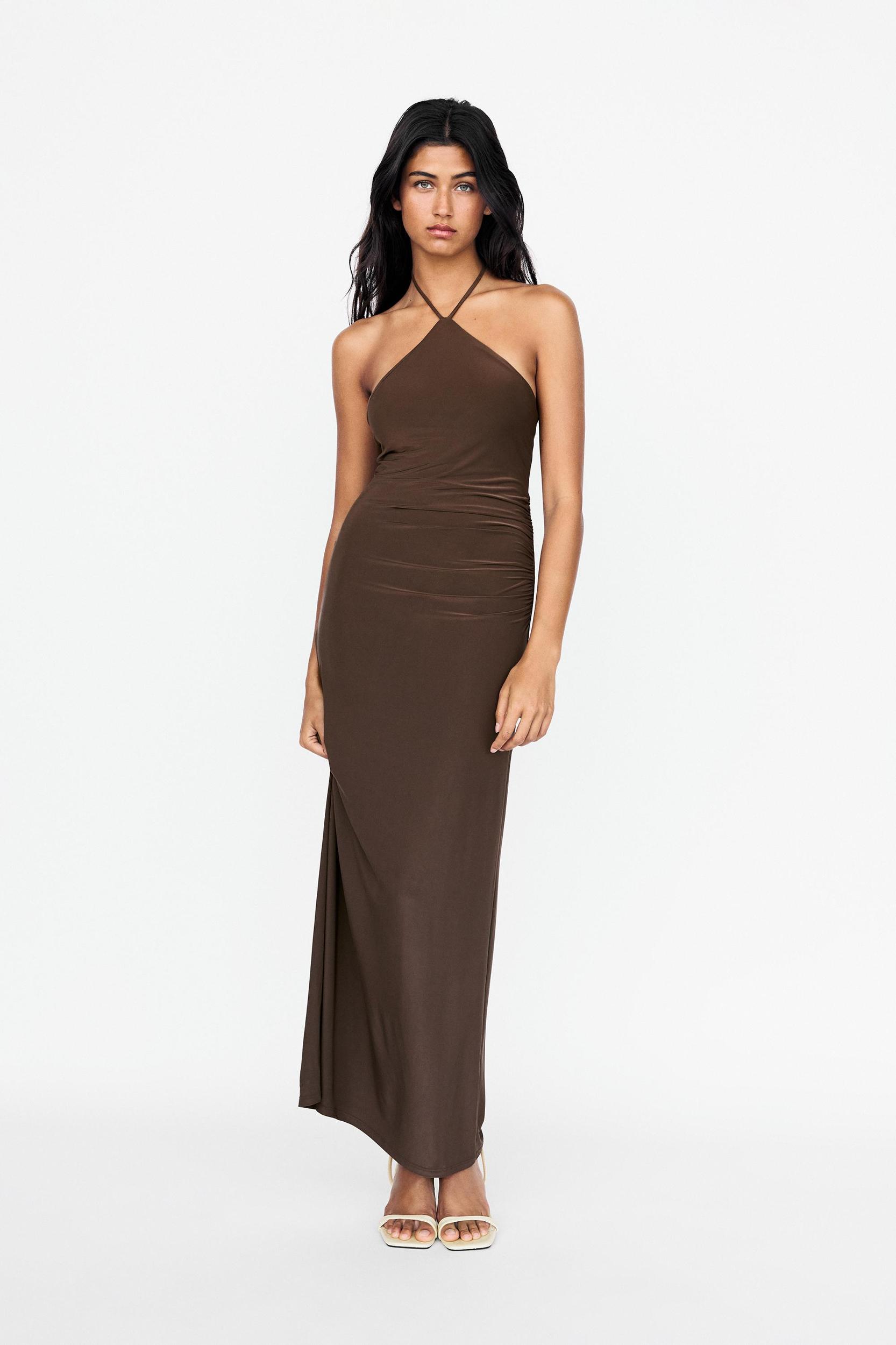 Draped halter midi dress Product Image