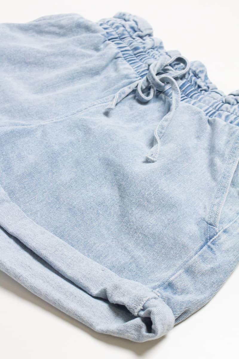 Paper Bag Drawstring Waist Denim Shorts Product Image