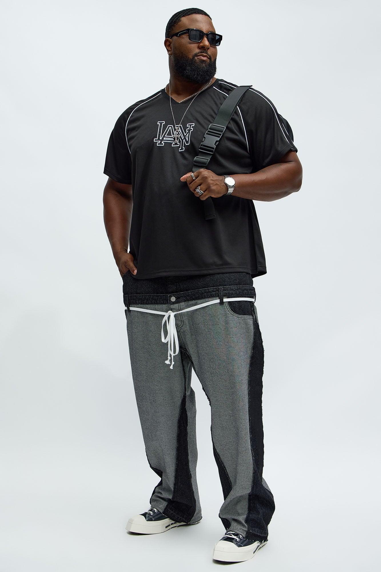 Baggy Double Waisted Panel Jeans - Black/combo Male Product Image