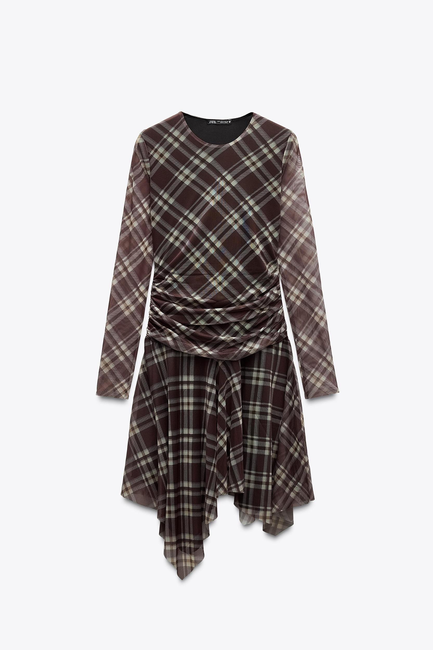 PLAID DRAPED TULLE DRESS Product Image