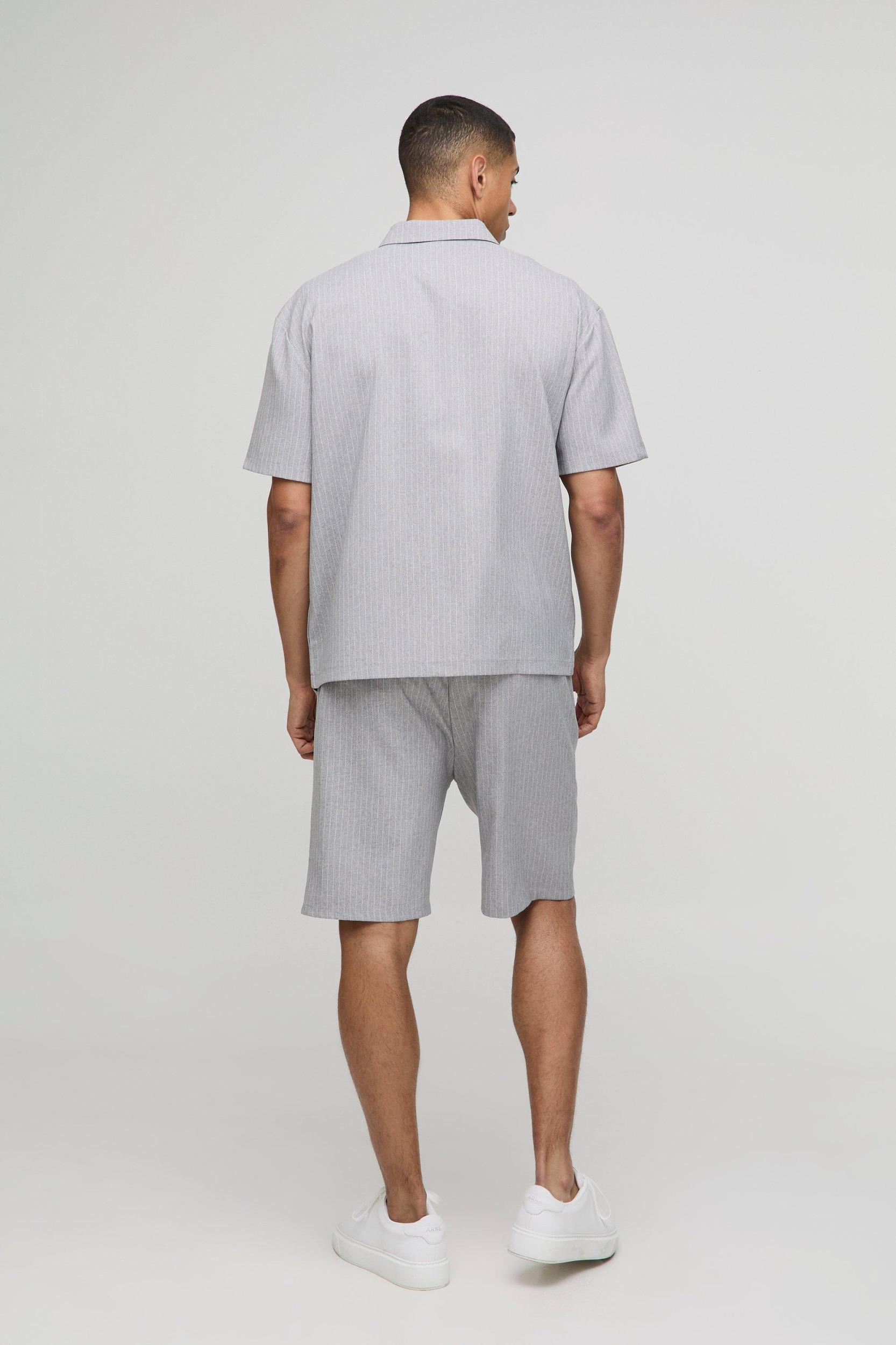 Oversized Short Sleeve Stripe Zip Up Shirt | boohooMAN USA Product Image