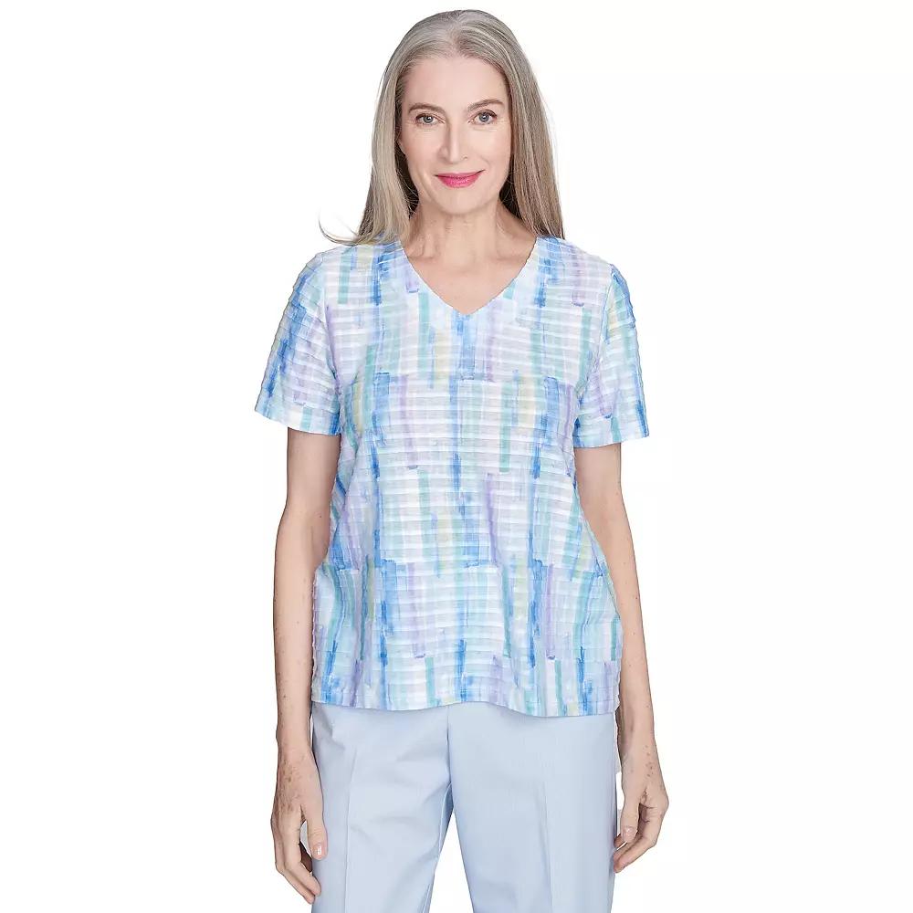Women's Alfred Dunner Textured Brushstroke Short Sleeve Tee, Size: Medium, Blue Team Product Image