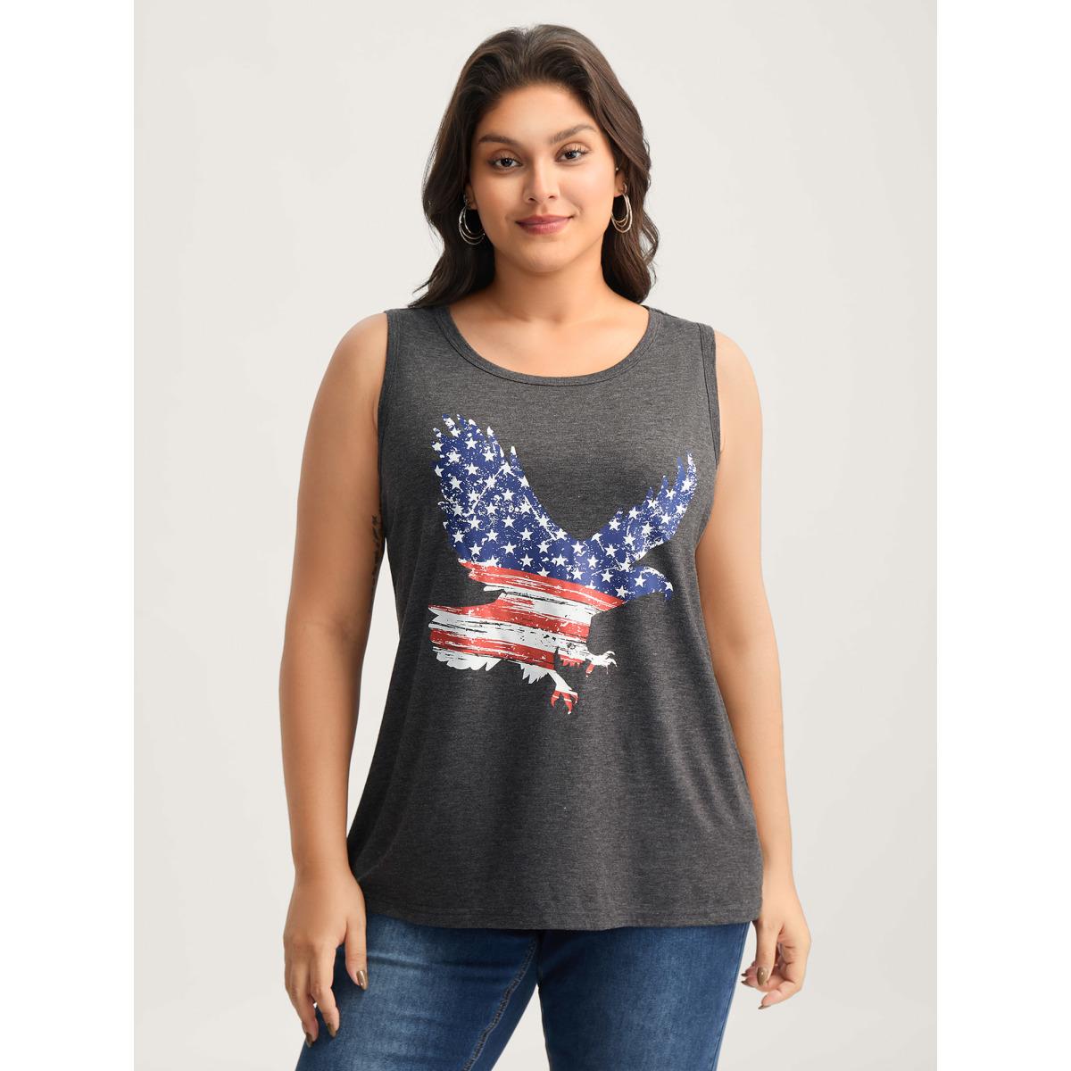 Plus Size Stars and Stripes Curvy Hem Tank Top Women DimGray Leisure Non Round Neck Casual Tank Tops Camis BloomChic 22-24/3X Product Image
