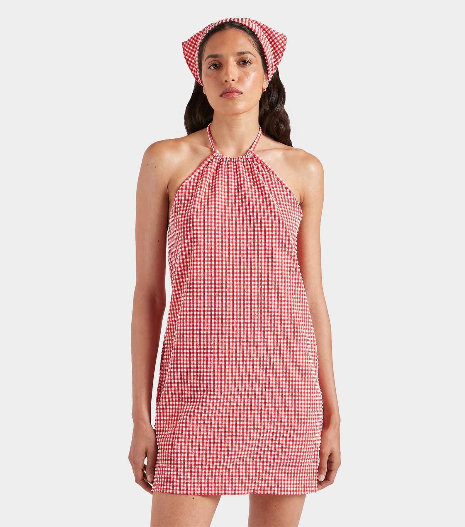 Gingham Seersucker Mini Dress - Red Gingham Product Image
