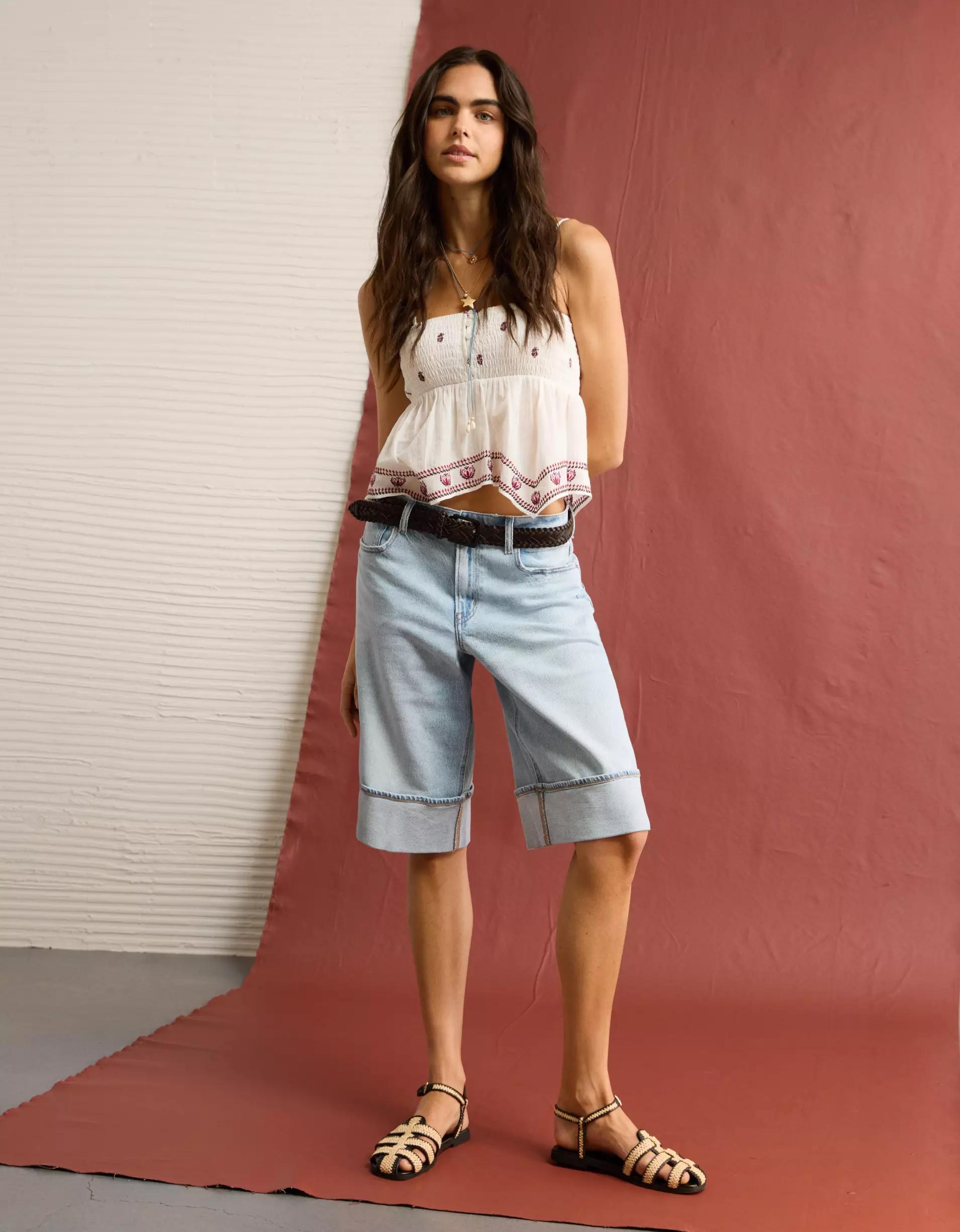 AE Handkerchief Hem Smocked Babydoll Tube Top Product Image