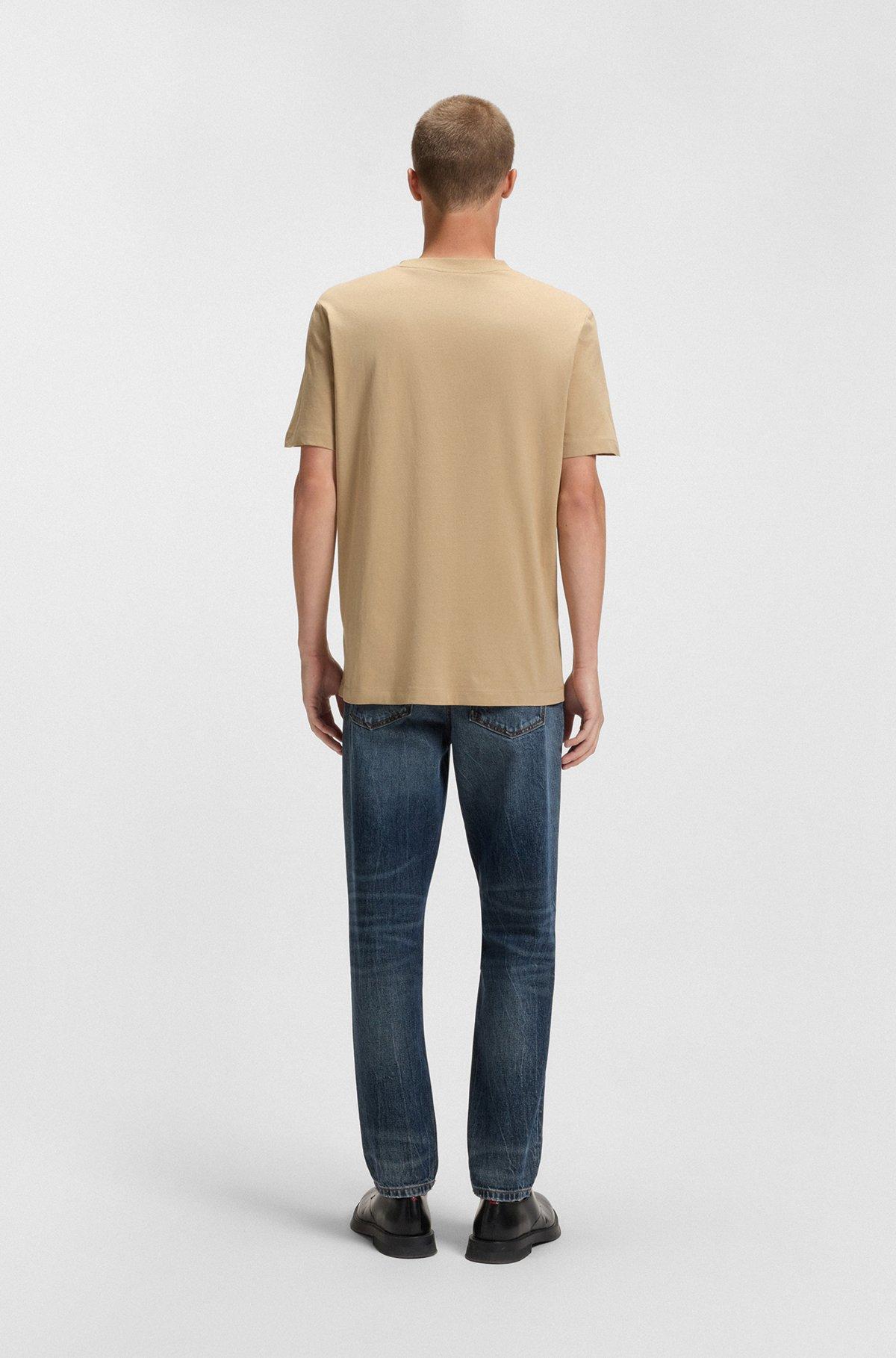 HUGO - Cotton-jersey T-shirt with split-logo print - Beige Product Image
