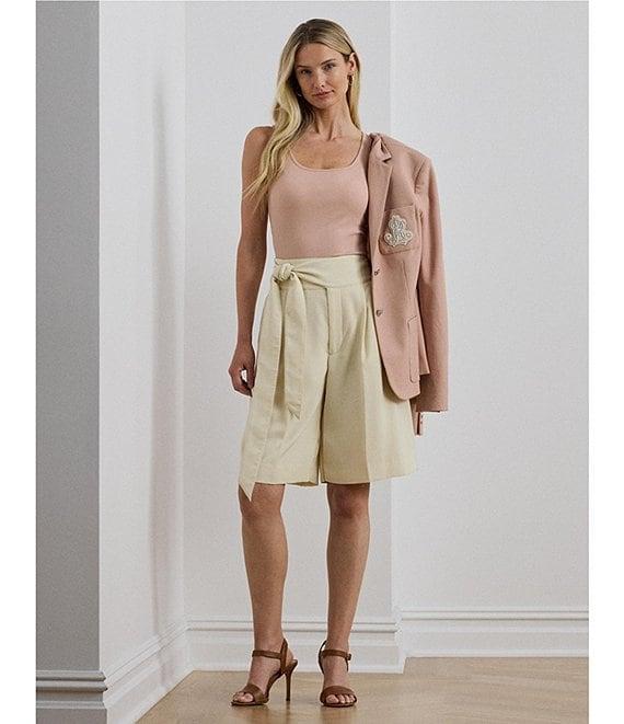 Lauren Ralph Lauren Georgette High Rise Pleated Wide-Leg Bermuda Shorts Product Image