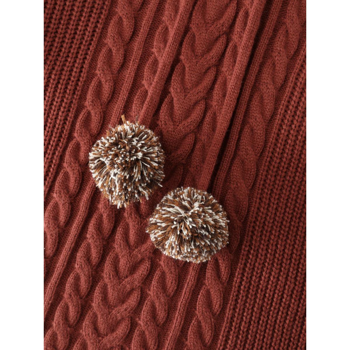 Plus Size Cableknit Raglan Sleeve Hooded Pullover Yellowishbrown Women Playful Loose Long Sleeve Hooded Casual Pullovers BloomChic 30/6X Product Image