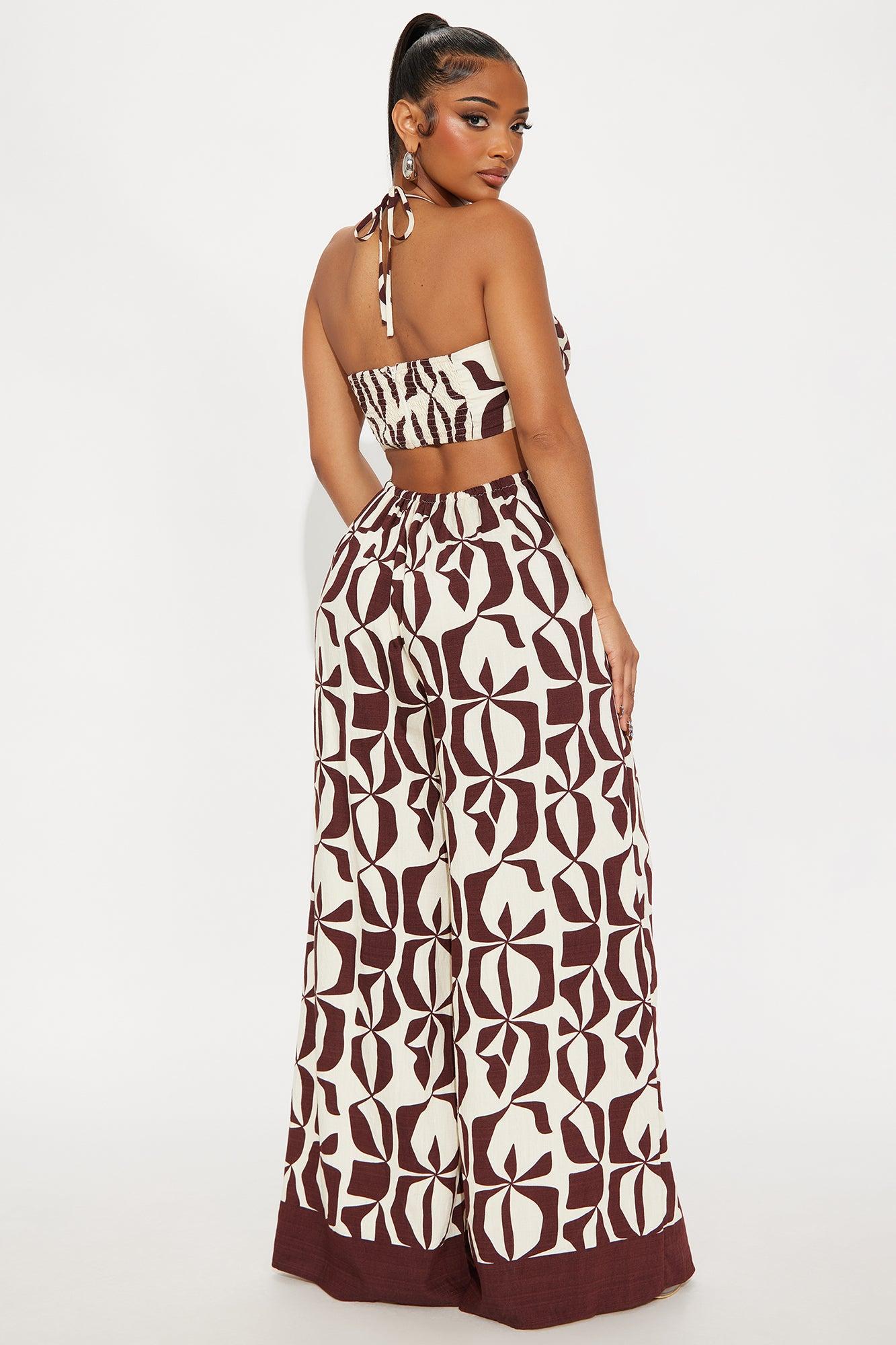 Gianna Linen Wide Leg Jumpsuit - Chocolate/Combo Female Product Image