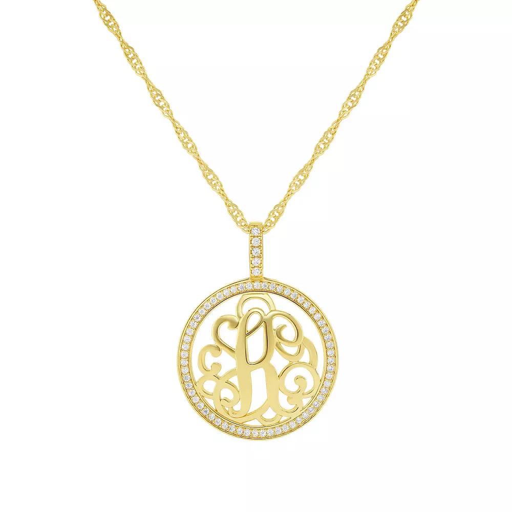PRIMROSE Cubic Zirconia Initial Coin Pendant Necklace, Women's, Size: 18-20" ADJ, Gold Tone K Product Image