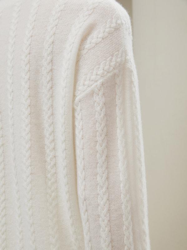 LILYSILK Pure Cashmere Sweaters - for Women - White Premium Cashmere - Simple Yet Classic Cable-Knit Sweater XL Product Image