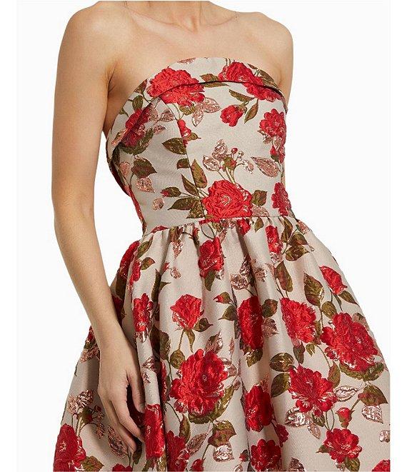 Mac Duggal Brocade Floral Print Strapless Sleeveless Ruffle Ball Gown Product Image