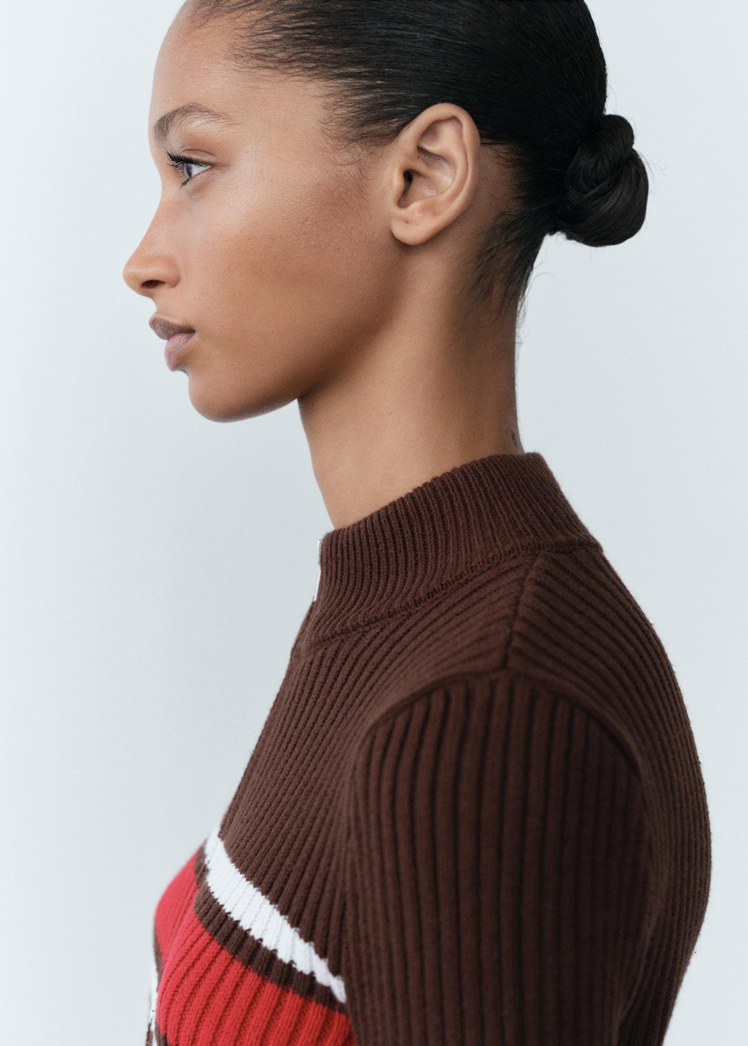 Ribbed cardigan with contrasting panel - Women | MANGO USA Product Image