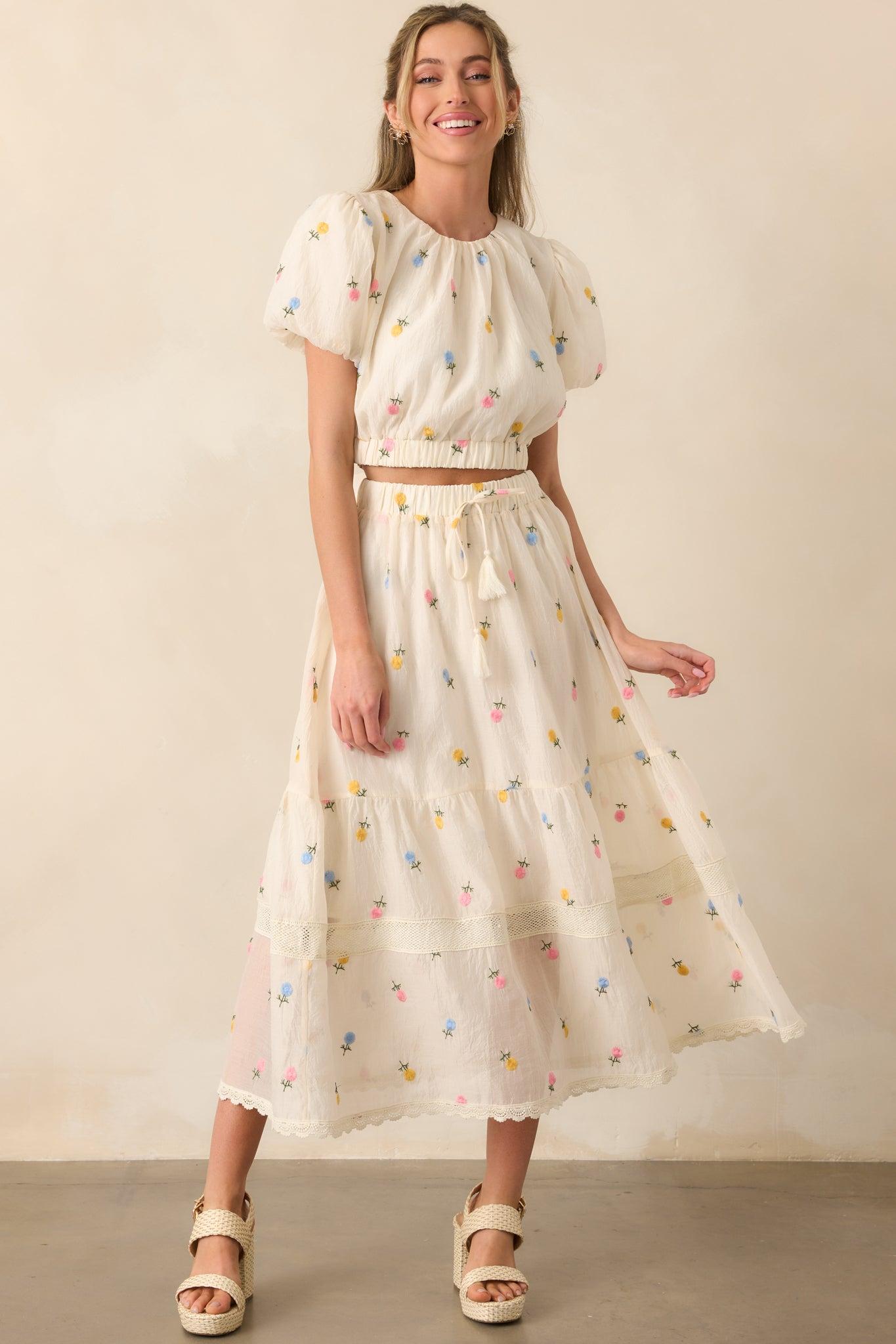 Something Like Magic Ivory Floral Embroidered Maxi Skirt Product Image