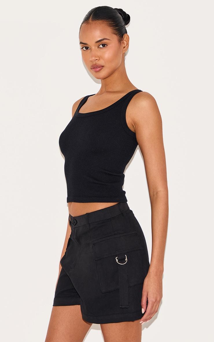 Black Woven Twill Pocket Detail Cargo Shorts Product Image