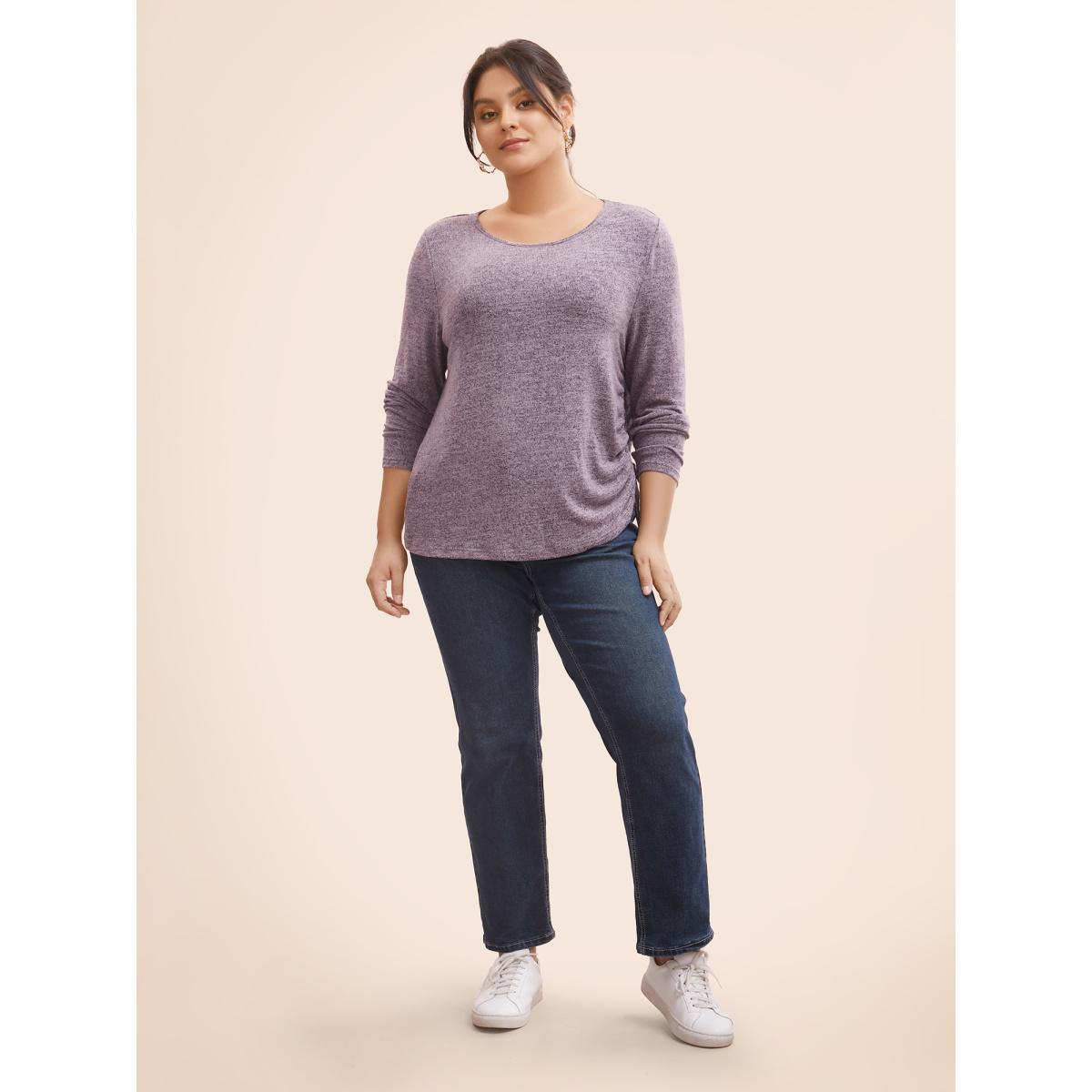 Plus Size Crew Neck Heather Drawstring T-shirt Deeppurplered Women Casual Drawstring Round Neck Bodycon Everyday T-shirts BloomChic 30/6X Product Image