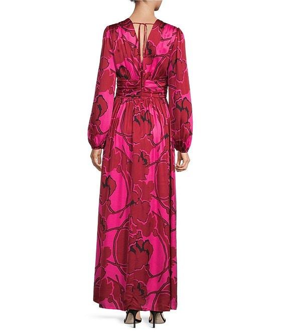 Alex Marie Cara Floral Printed Satin Long Sleeve Maxi Dress Product Image