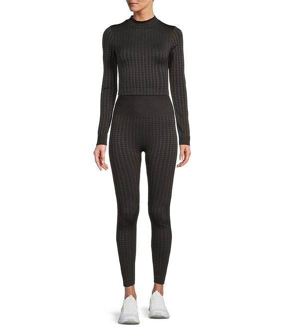 Antonio Melani Active Seamless Houndstooth Mock Neck Long Sleeve Coordinating Cropped Top Product Image