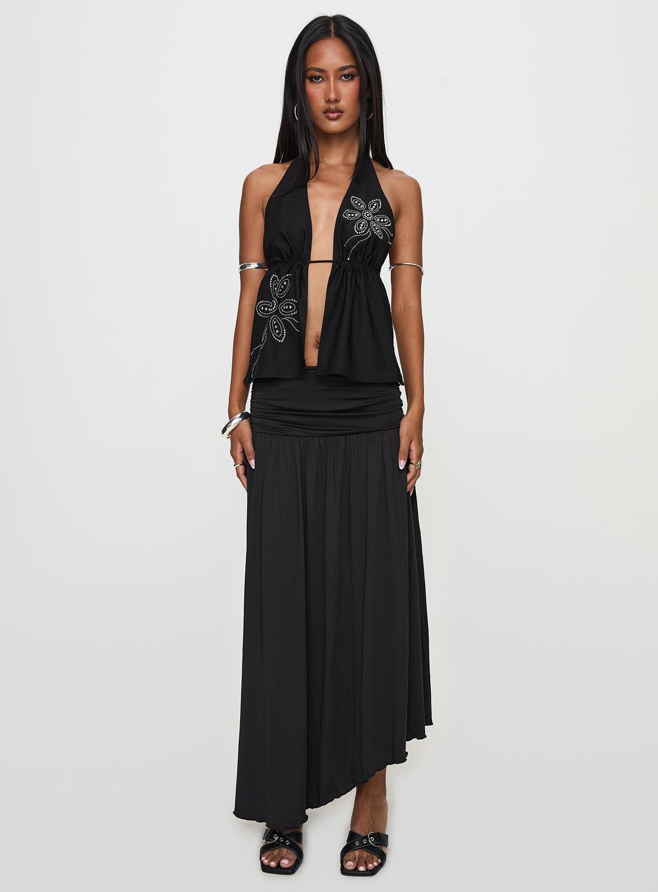 Gezabele Asymmetrical Maxi Skirt Black Product Image