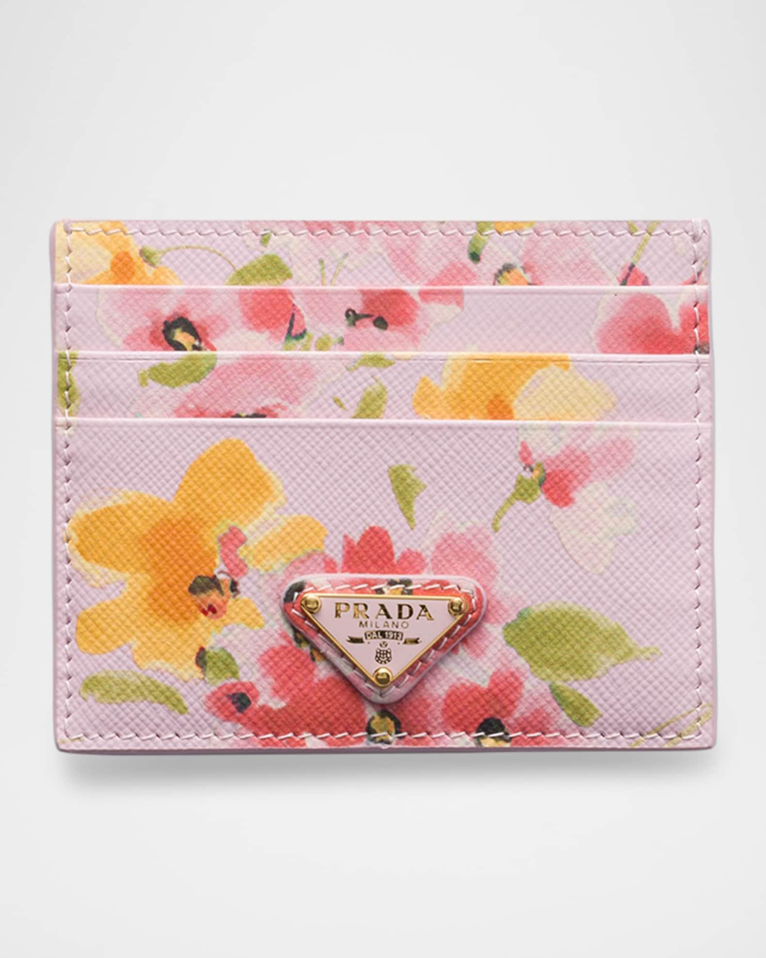 Floral-Print Saffiano Leather Card Holder Product Image