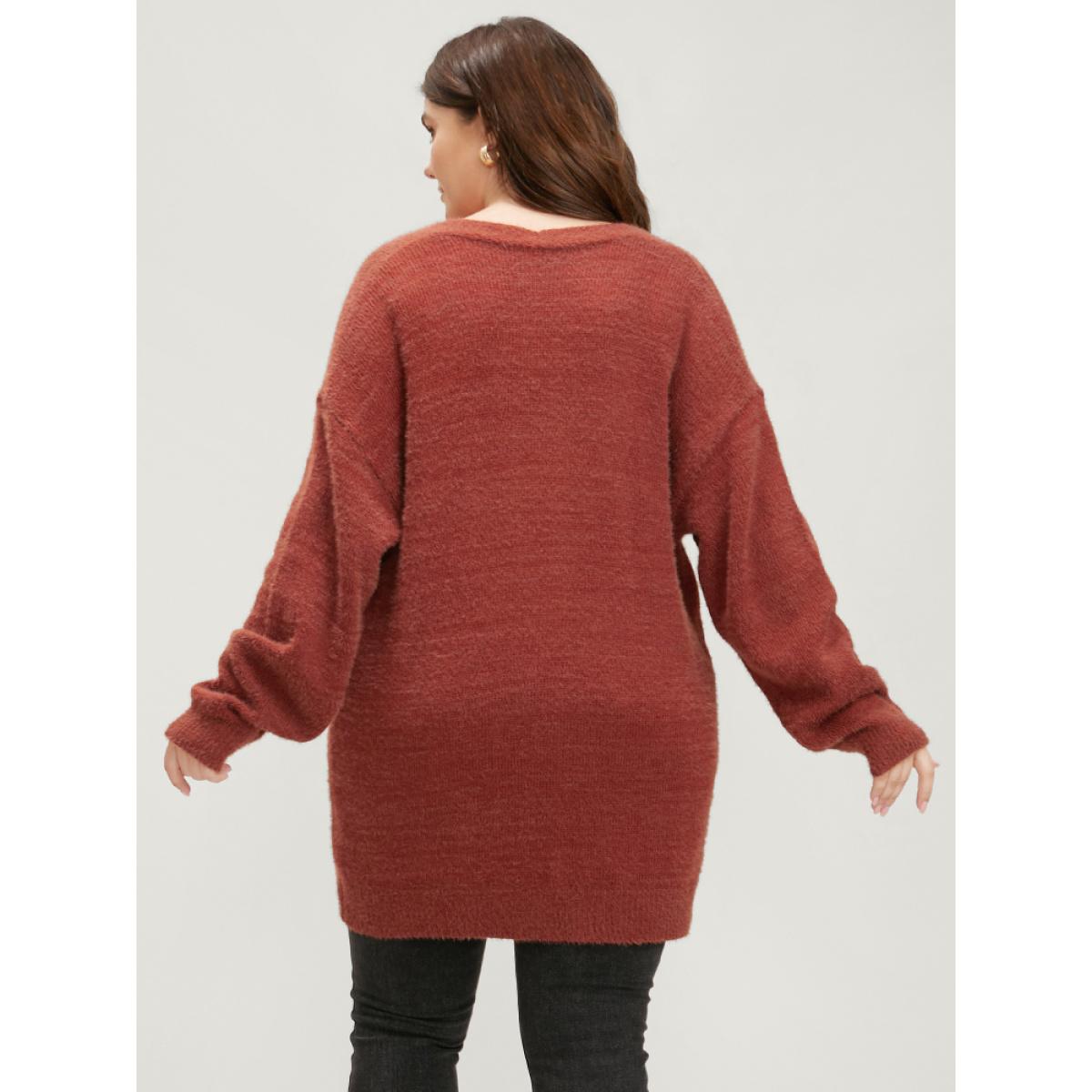 Plus Size Solid Pointelle Knit Pocket Button Front Heather Cardigan Maroon Women Casual Loose Long Sleeve Dailywear Cardigans BloomChic 18-20/2X Product Image