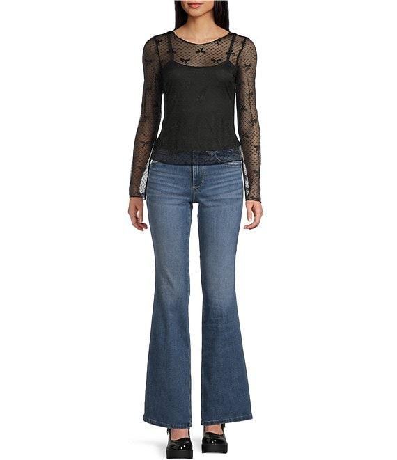 Evolutionary Mesh Bow Print Long Sleeve Top Product Image