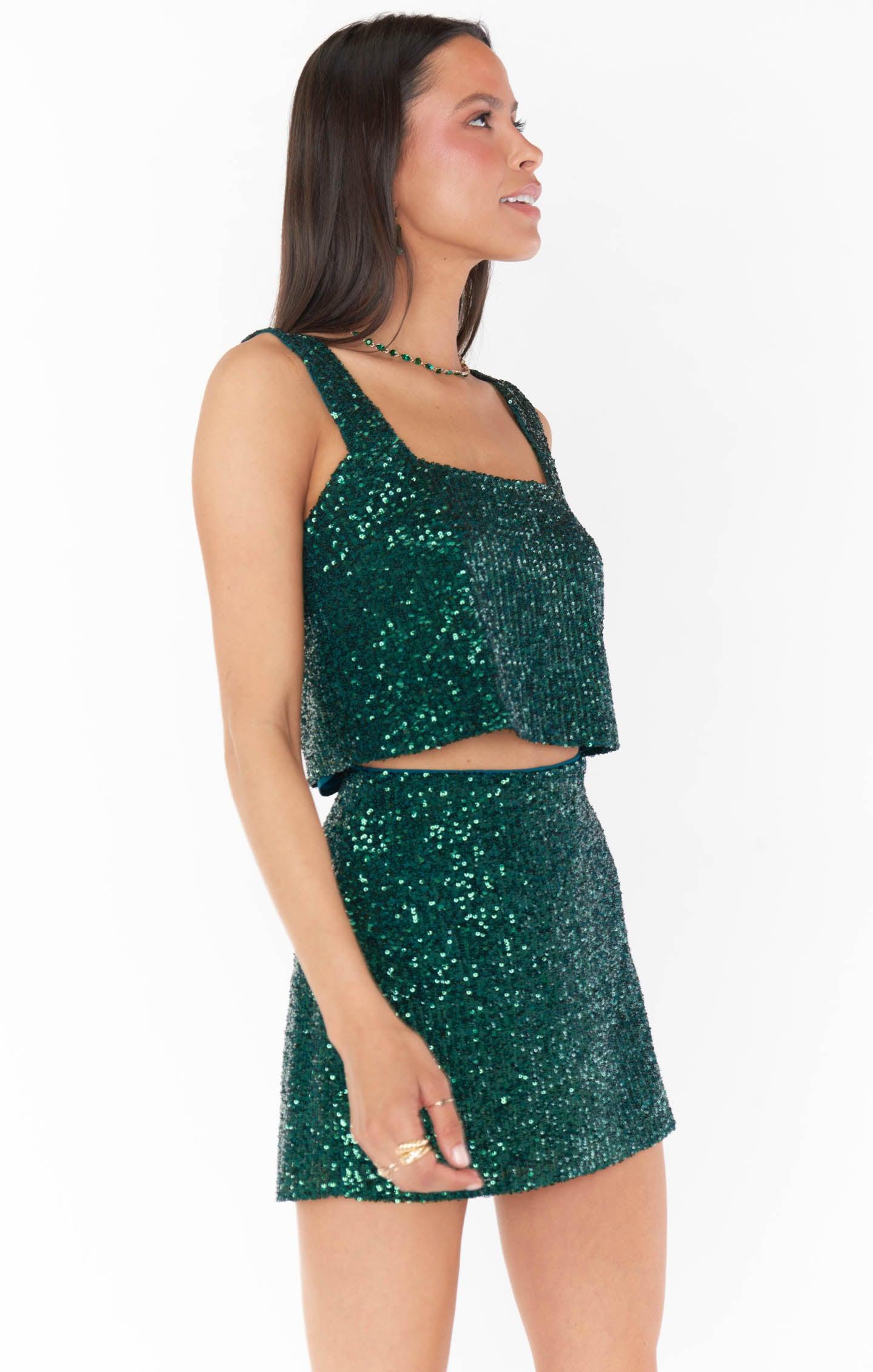 Tara Crop Top ~ Emerald Sequins Product Image