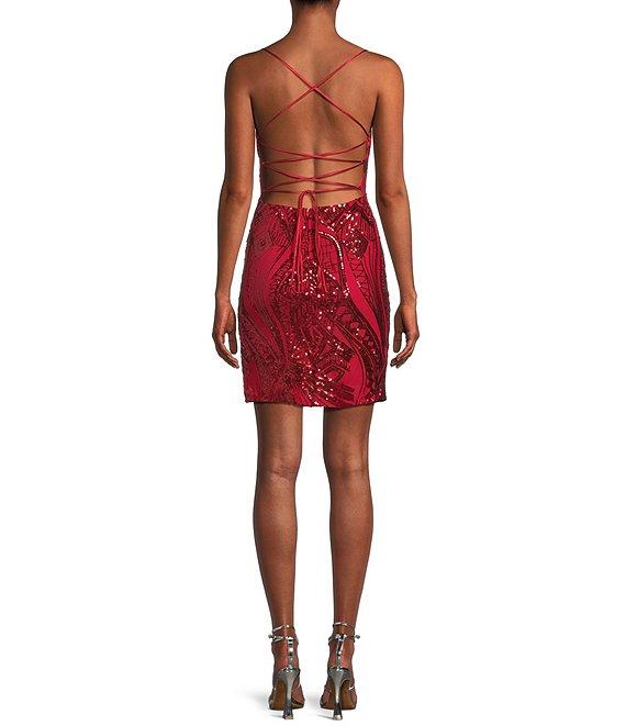 Midnight Doll Spaghetti Strap Placement Sequin Strappy Back Bodycon Mini Dress Product Image