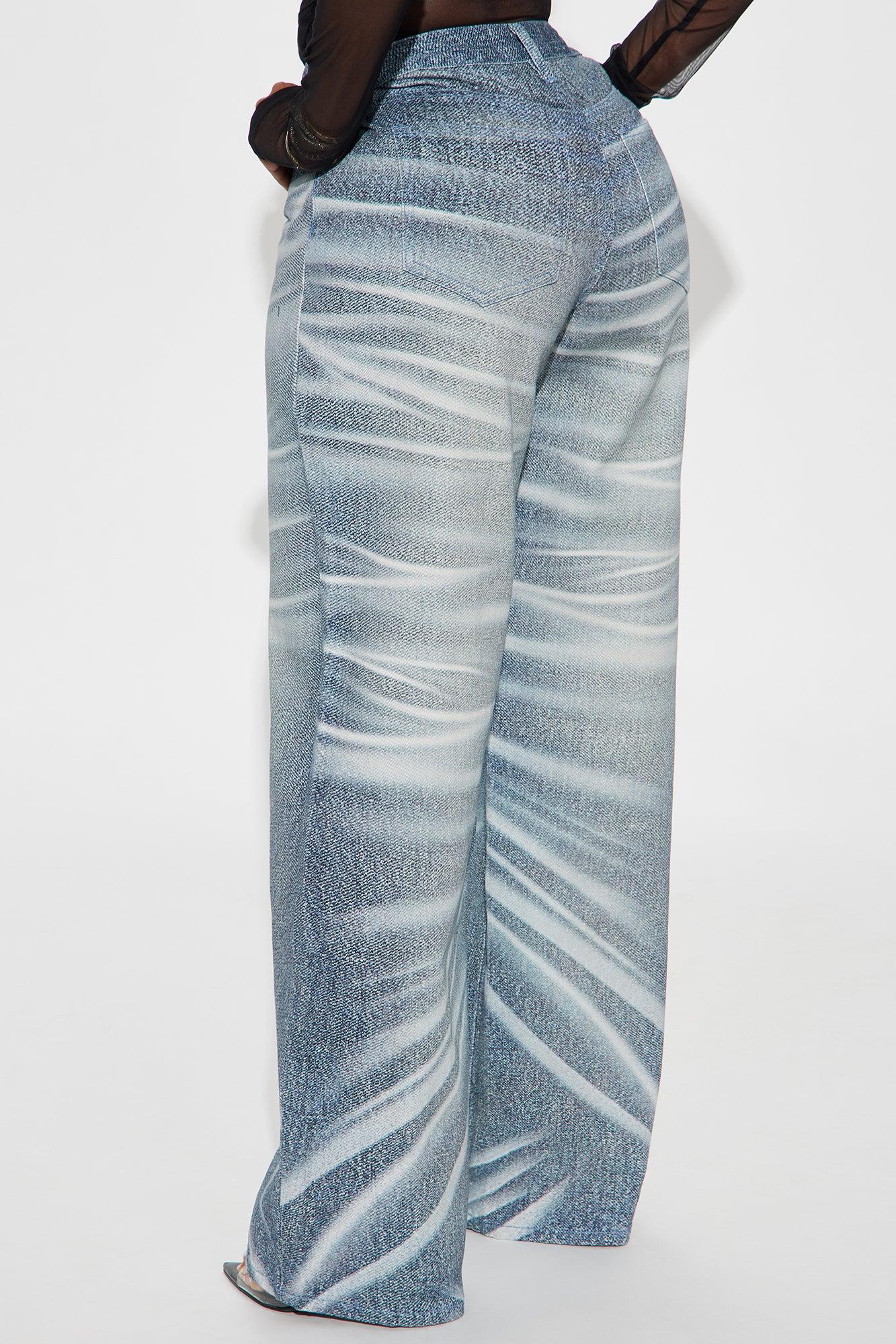 It Comes In Waves Printed Baggy Jeans - Teal/combo Product Image