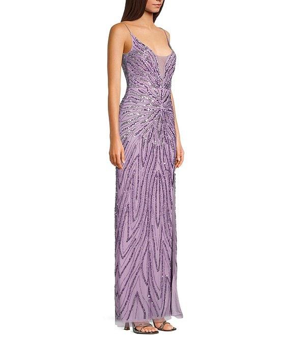 Jump Illusion Beaded Detail V-Neck Spaghetti Strap Side Slit Gown Product Image