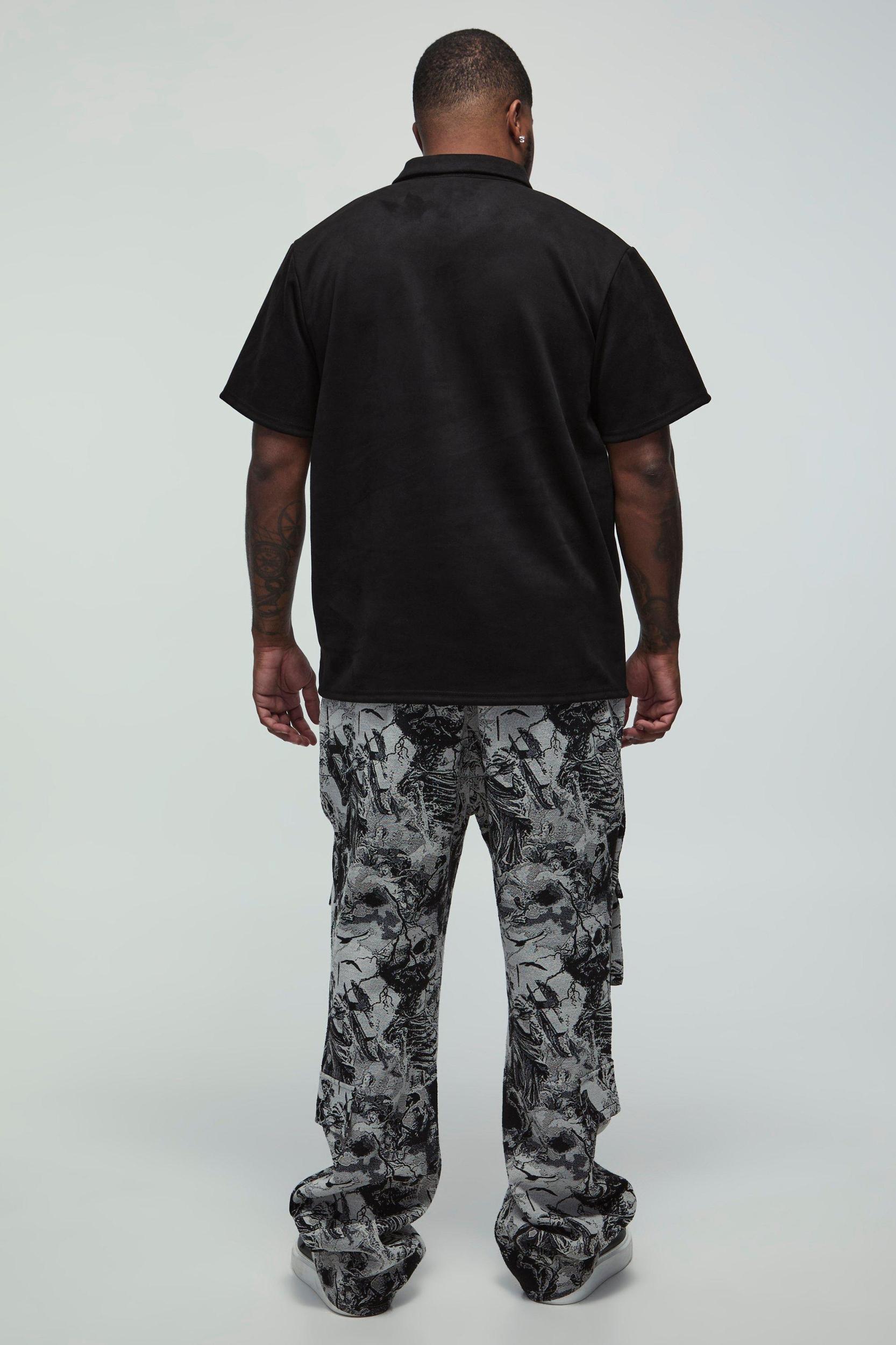 Plus Slim Faux Suede Polo | boohooMAN USA Product Image