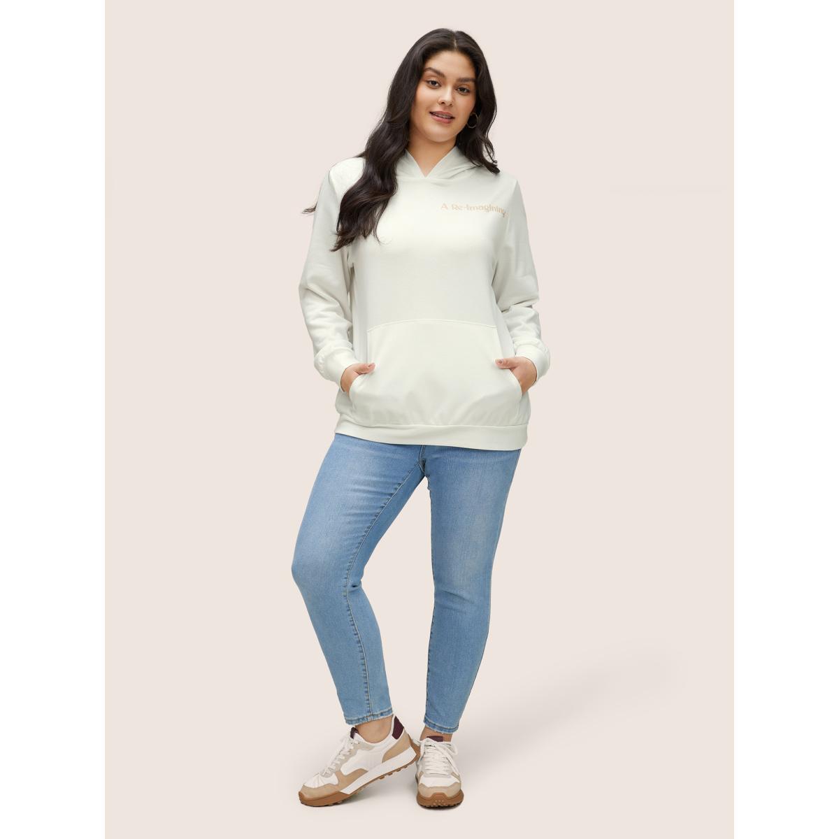 Plus Size BLOOMCHIC Positive Slogans Graphic Hooded Sweatshirt Women White Casual Non Hooded Everyday Sweatshirts BloomChic 14-16/1X Product Image