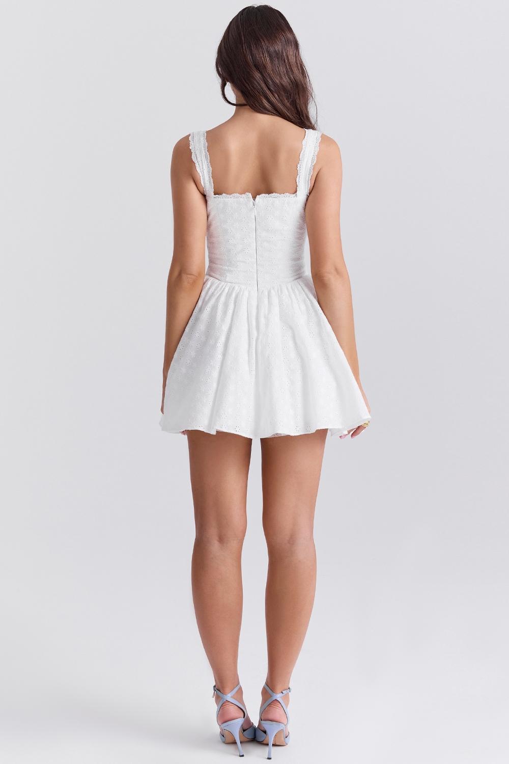 Brigitte  white cotton broderie anglais corset mini dress Product Image