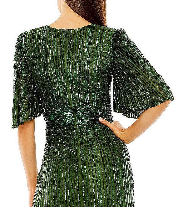 Mac Duggal Ruffle Sleeve V-Neck Sequin Gown Product Image