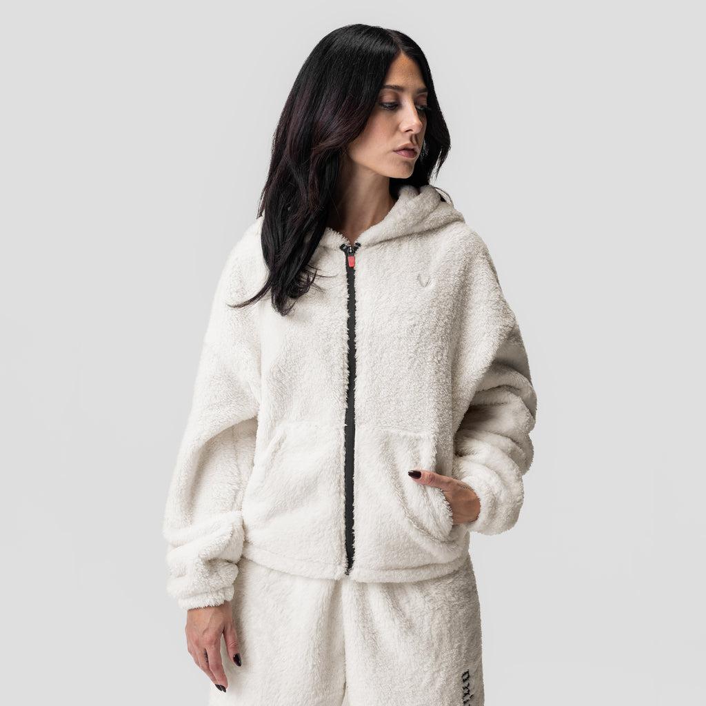 1005. Women's Sherpa Recovery Full Zip Hoodie - Ivory Cream/Black Female Product Image