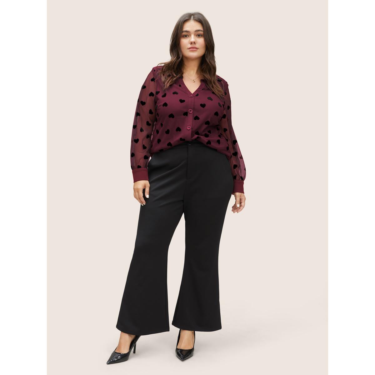 Plus Size Scarlet Heart Mesh Patchwork V Neck Blouse Women Cocktail Long Sleeve V-neck Party Blouses BloomChic 30/6X Product Image