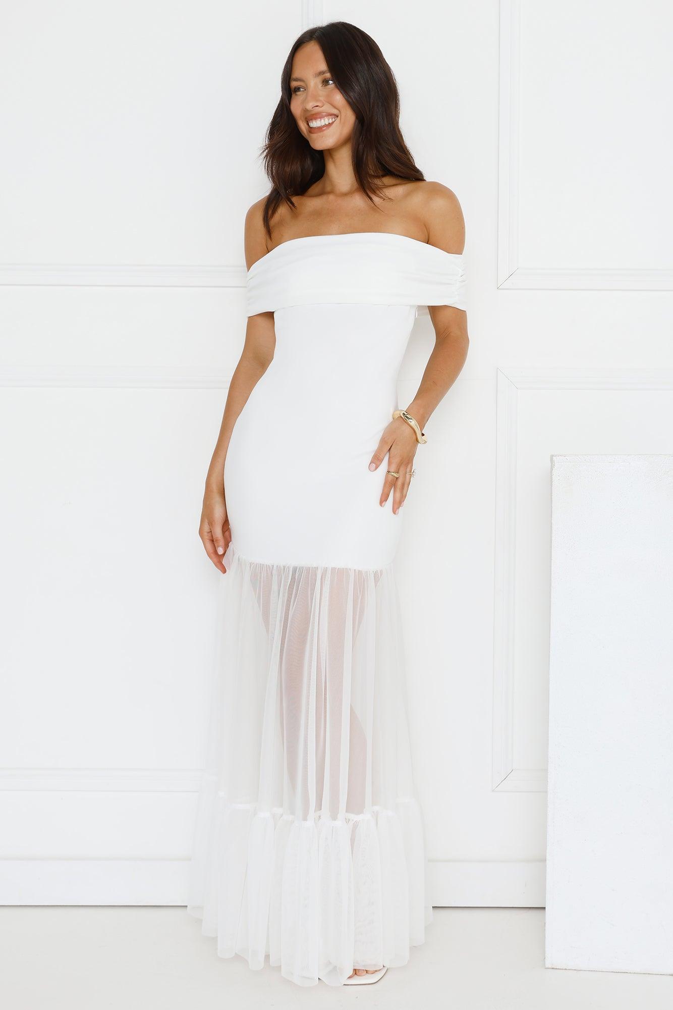 Moonbeam Reverie Off Shoulder Maxi Dress White Product Image