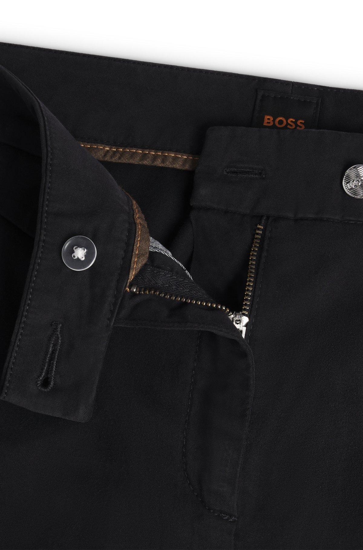 BOSS - Casual trousers in stretch-cotton satin - Black Product Image