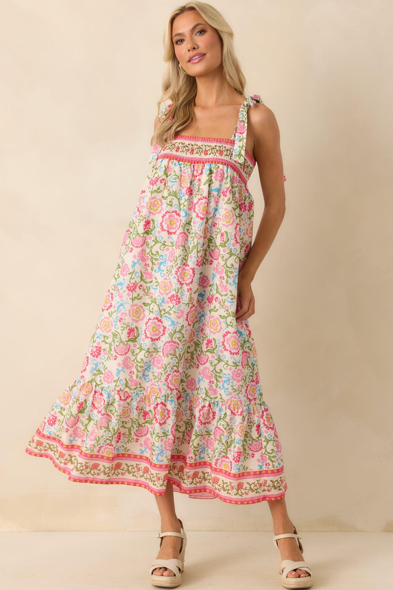 A Moment Of Its Own Pink Floral Print Cotton Maxi Dress Product Image