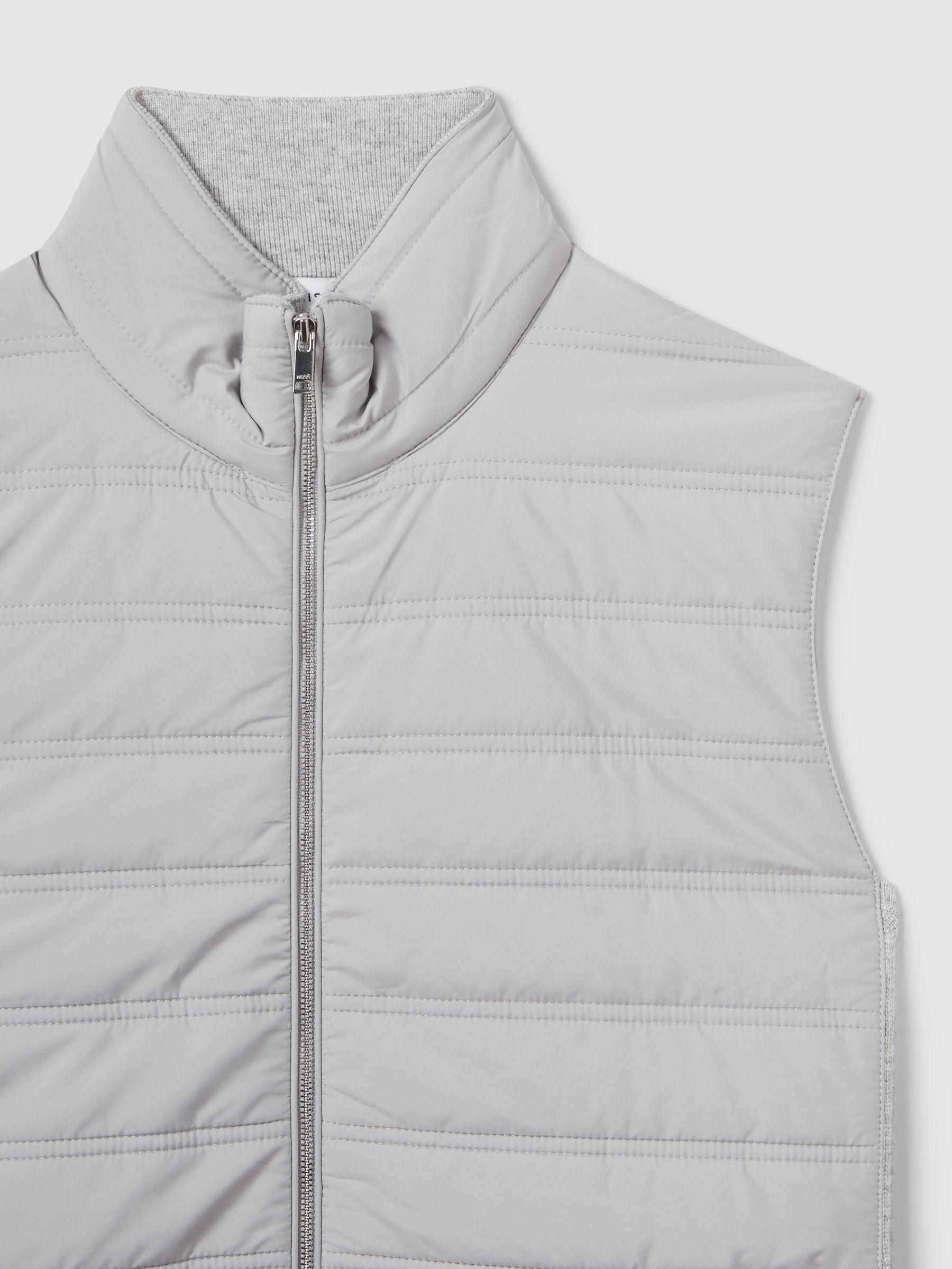 Hybrid Quilt and Knit Zip-Through Gilet in Soft Grey Product Image