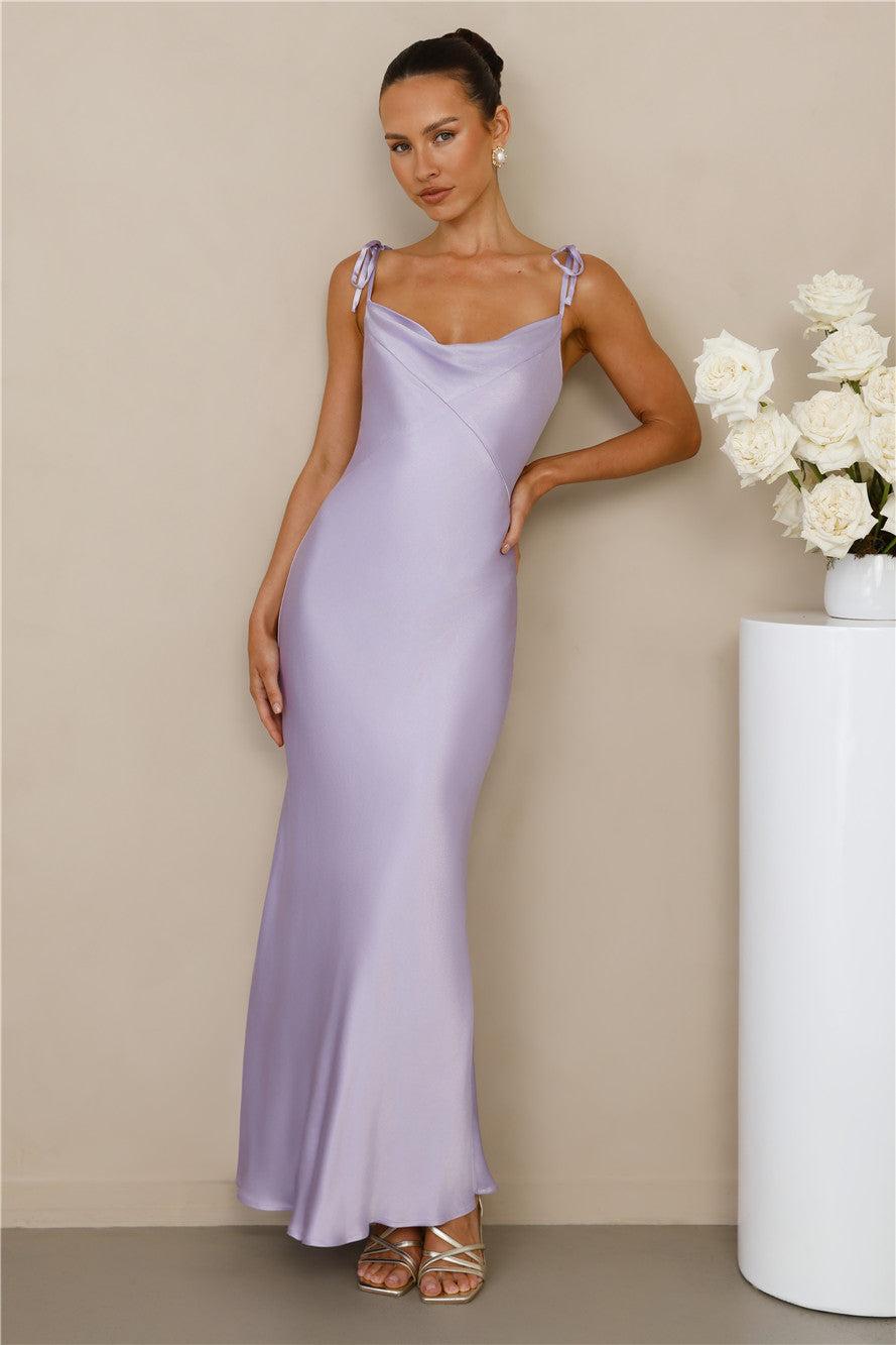 The Penelope Cowl Satin Maxi Dress Lilac Product Image