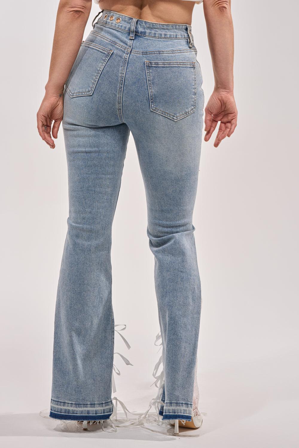 LOVE ME LIKE THAT LACE UP FLARE DENIM Product Image