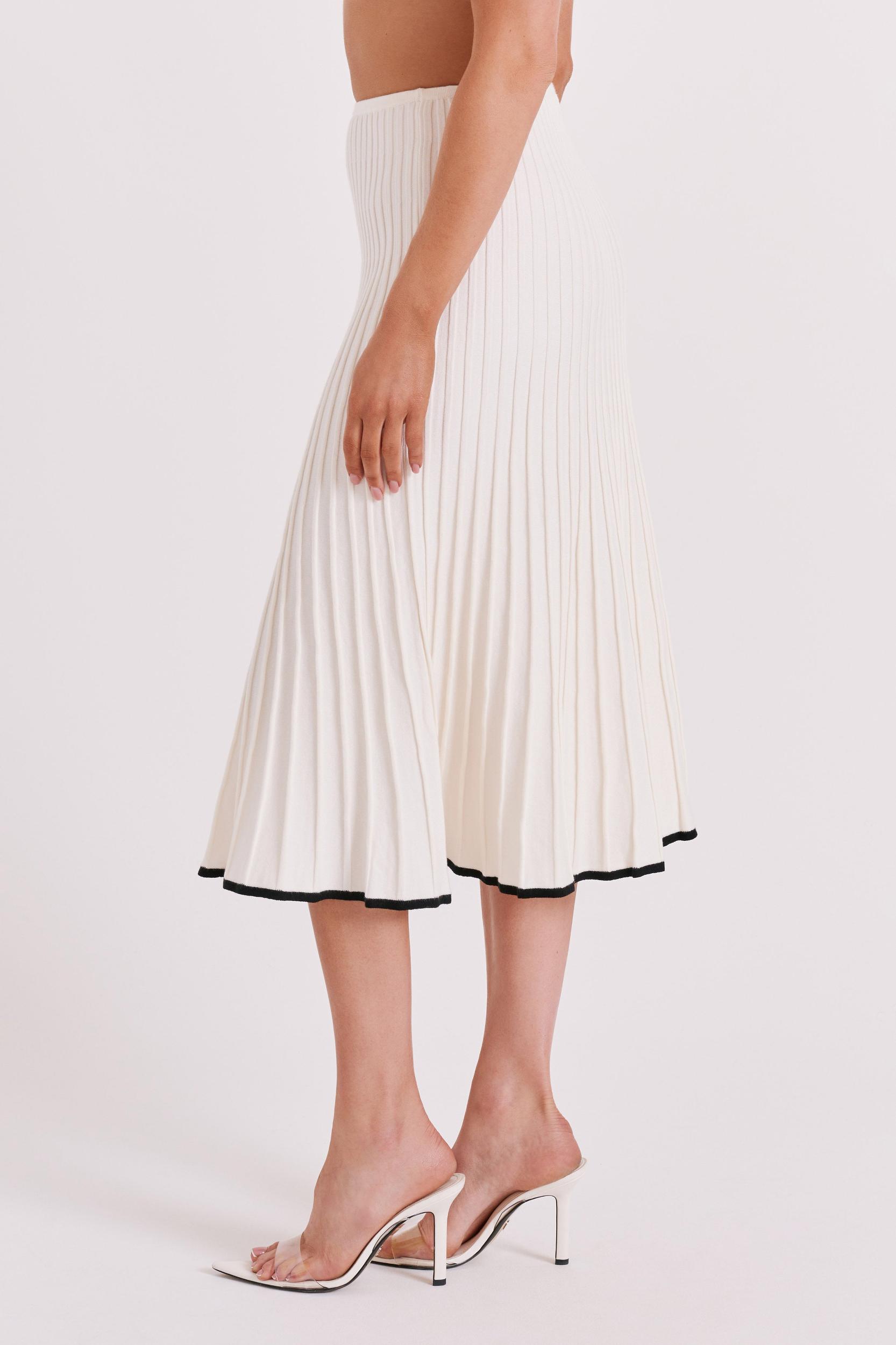 Jolene Contrast Rib Knit Midi Skirt - White Product Image