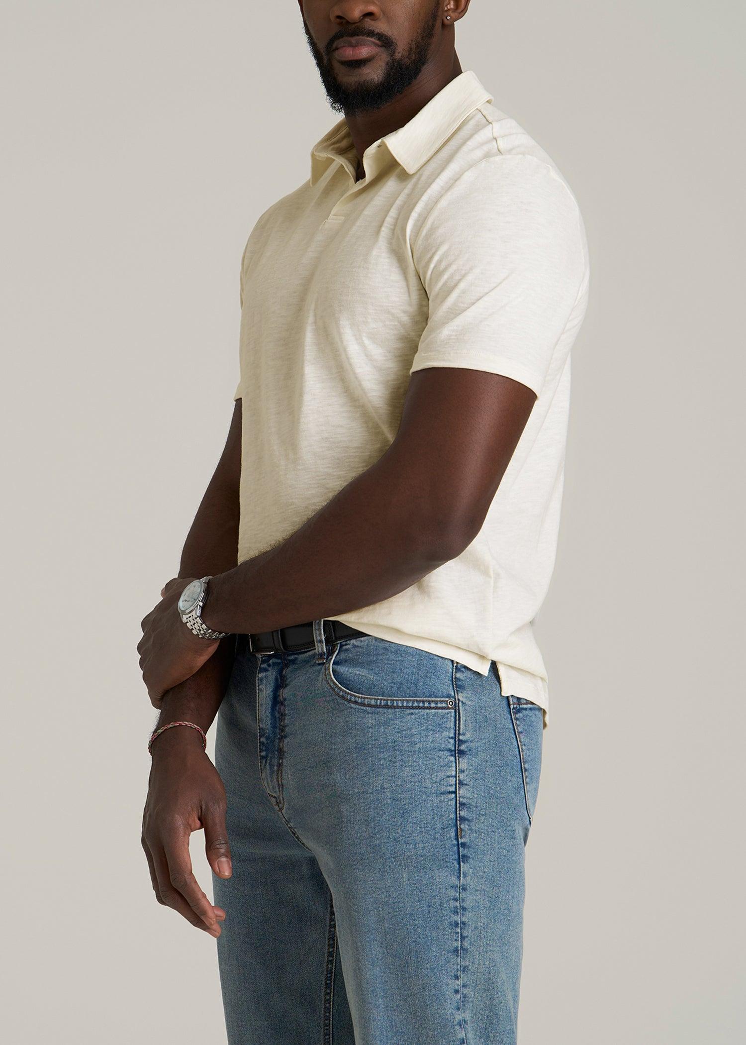Slub Self Collar Polo Shirt for Tall Men in White Alyssum Male Product Image