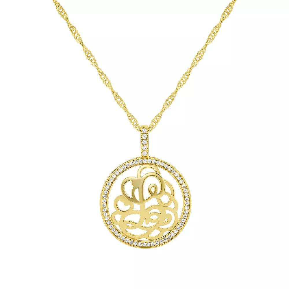 PRIMROSE Cubic Zirconia Initial Coin Pendant Necklace, Women's, Size: 18-20" ADJ, Gold Tone L Product Image