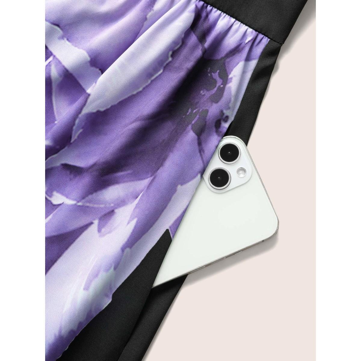 Plus Size Square Neck Rose Print Elastic Waist Maxi Dress Black Women Elegant Gathered Square Neck Sleeveless Curvy BloomChic 14-16/1X Product Image