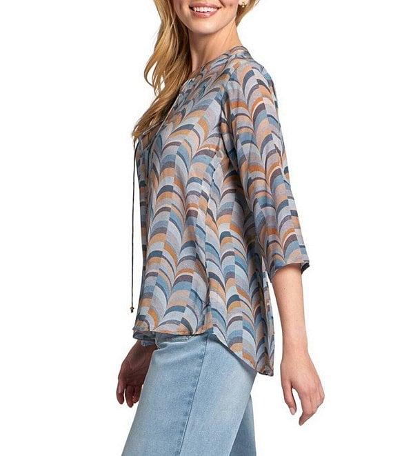 APNY Woven Printed V-Neck Tassel 3/4 Sleeve Top Product Image
