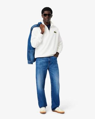 Loose Fit Zip Neck Badge Accent Sweatshirt Product Image