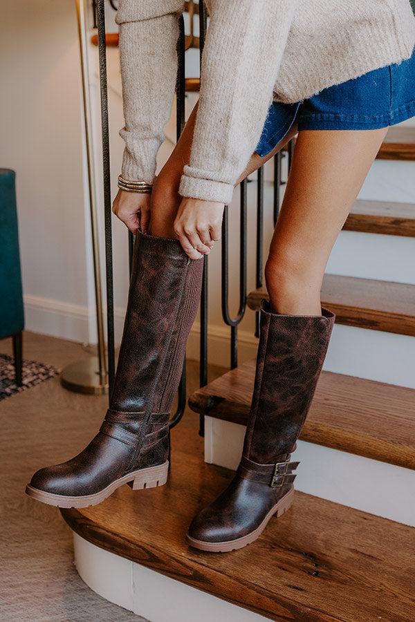 Hay Bale Faux Leather Knee High Boot in Chestnut Product Image