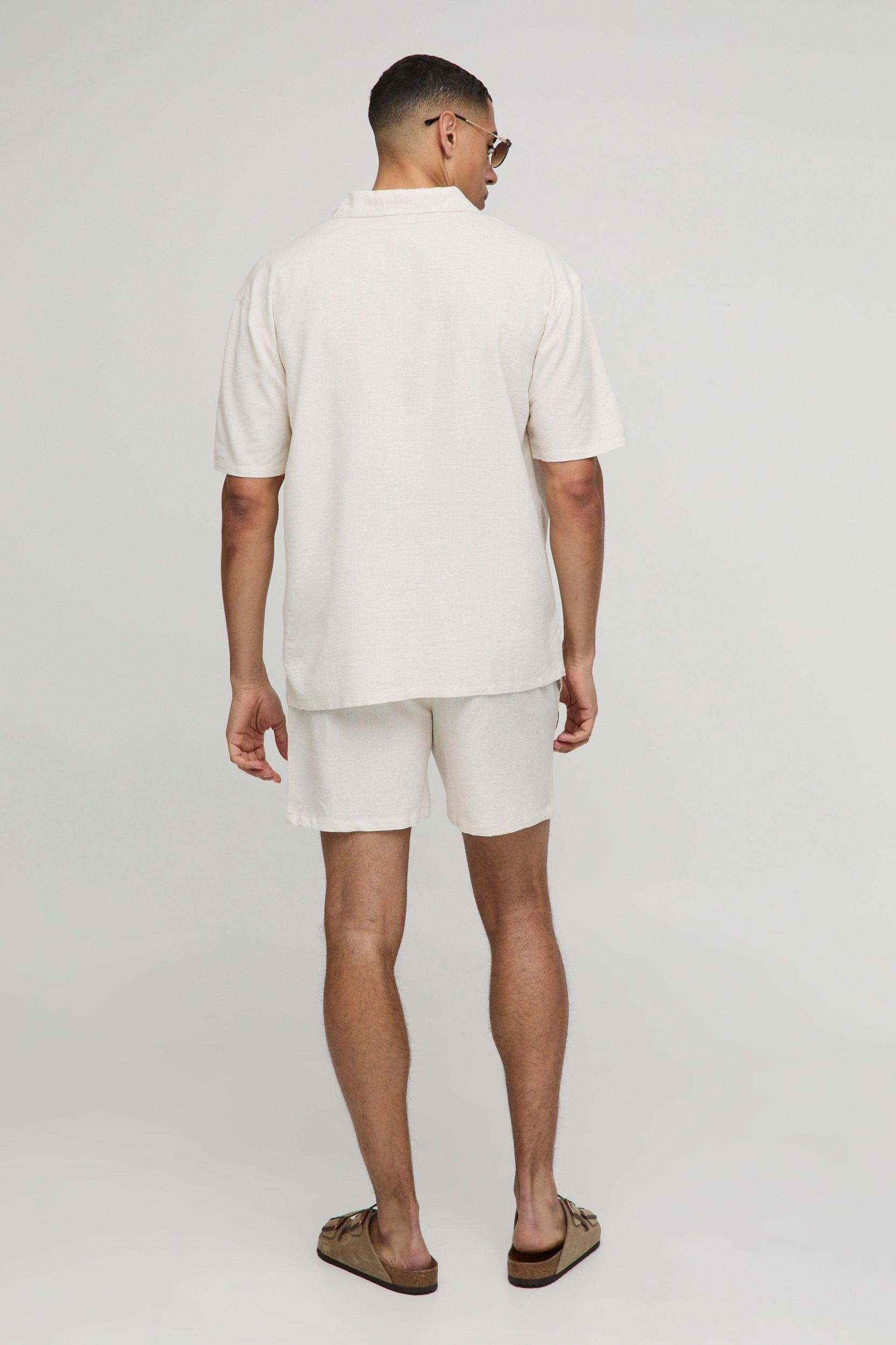 Oversized V-Neck Overhead Linen Shirt | boohooMAN USA Product Image